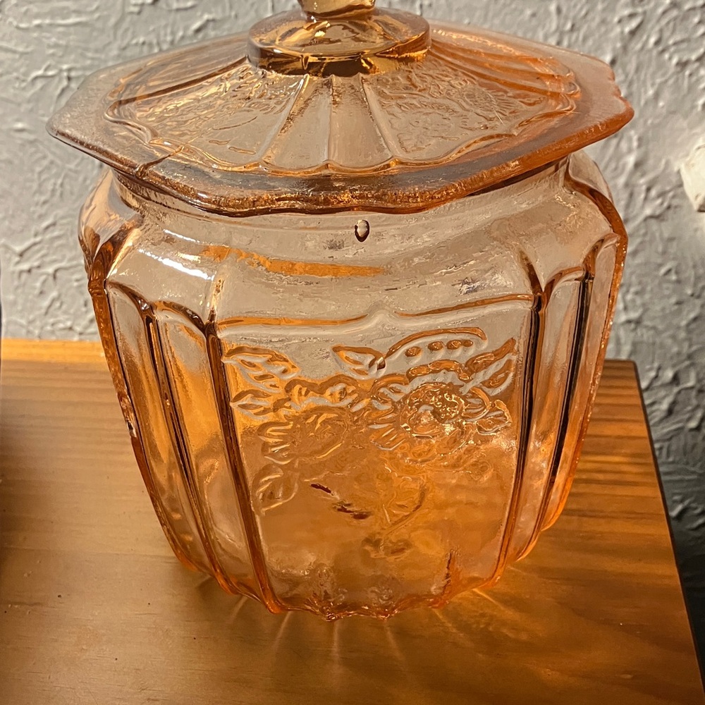 Vintage Glass Cookie Jar with Floral Design